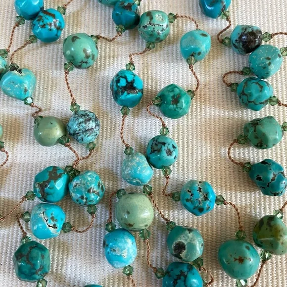 MARGO MORRISON TURQUOISE NECKLACE 36” HANDMADE